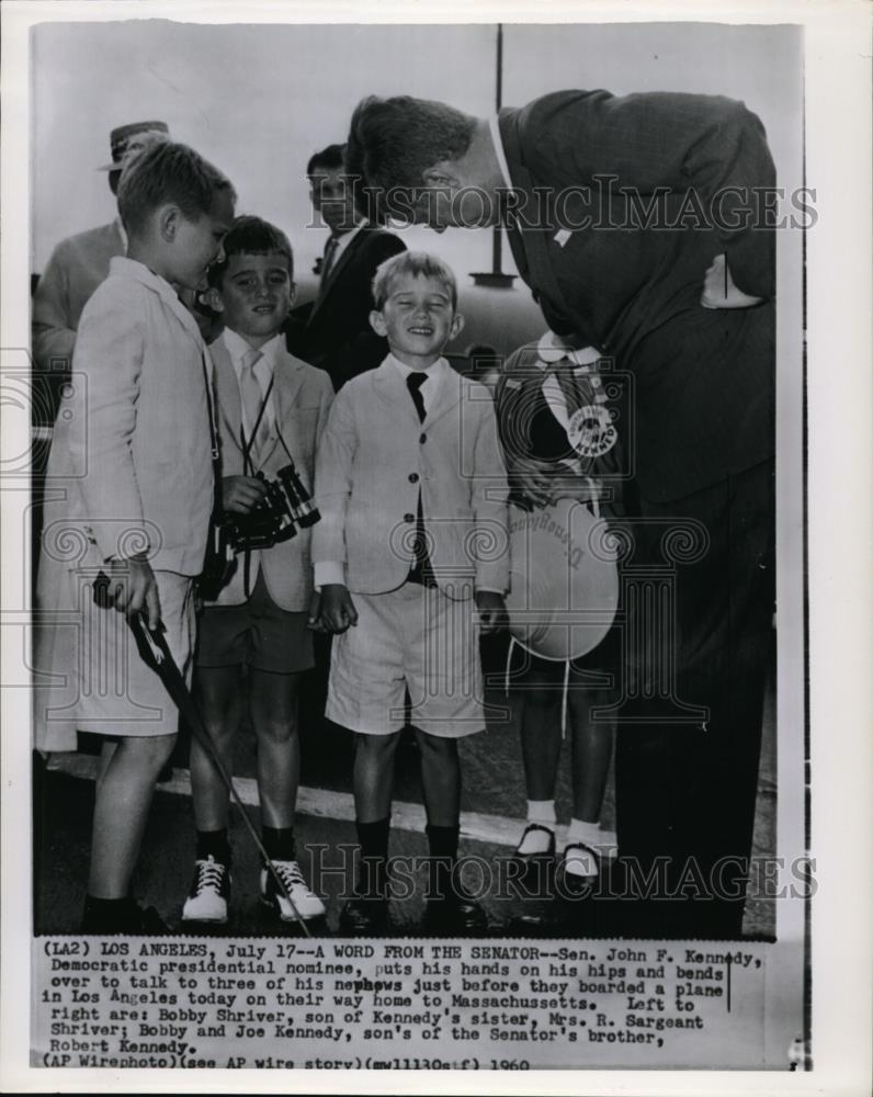 1960 Wire Photo Sen. John F. Kennedy presidential nominee puts his hands on his - Historic Images