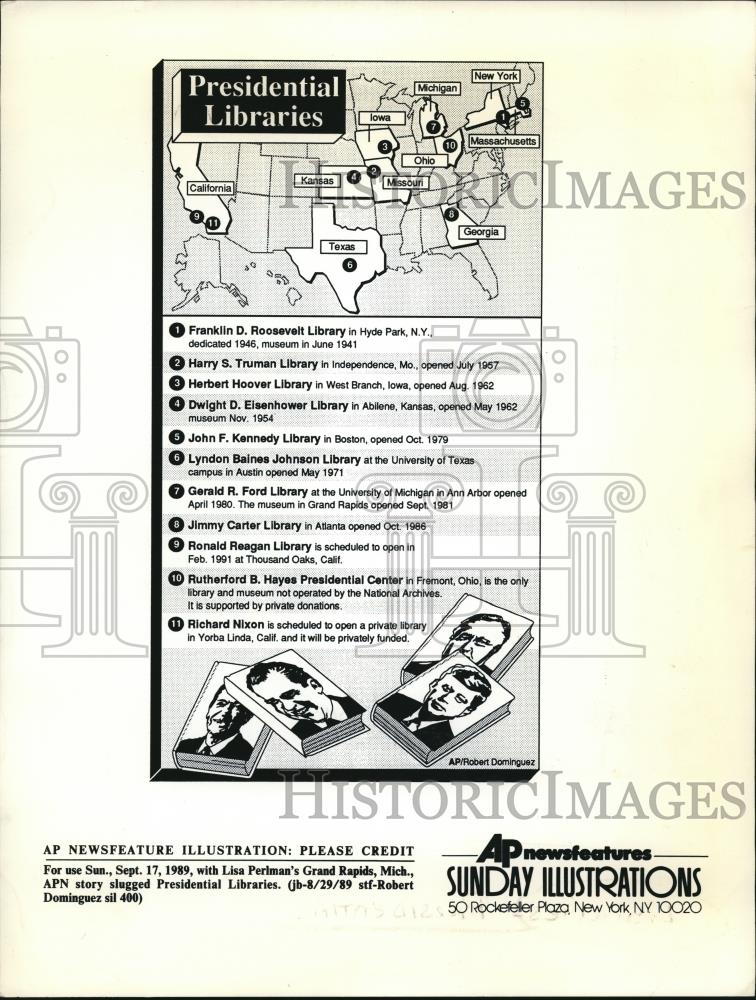 1989 Press Photo The Presidential Libraries map - cva78942 - Historic Images