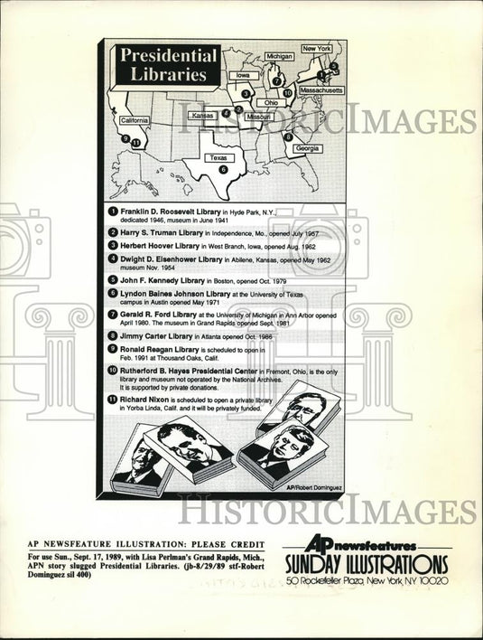 1989 Press Photo The Presidential Libraries map - cva78942 - Historic Images