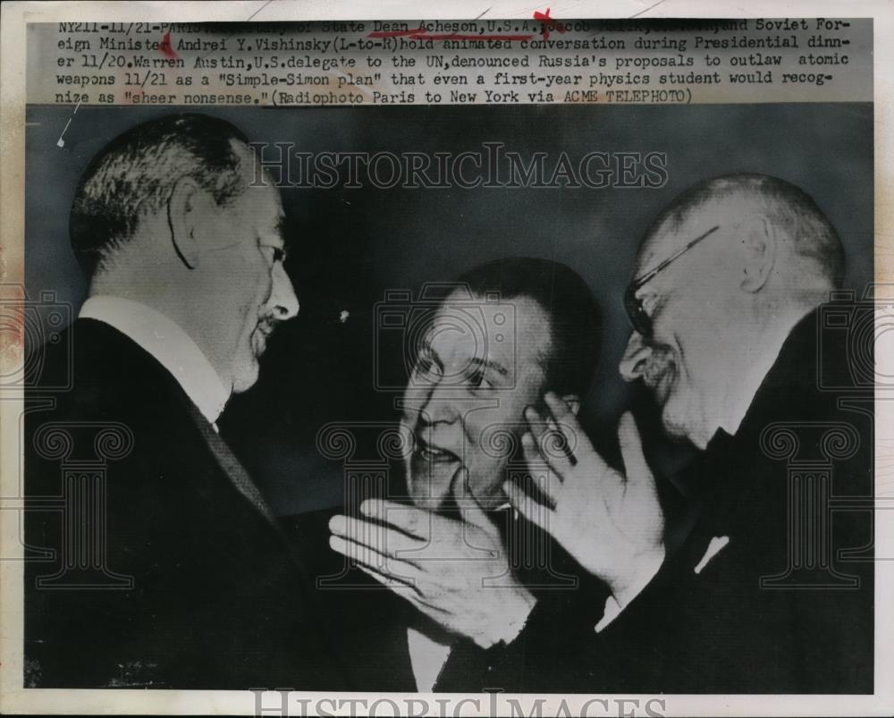 1951 Press Photo Secretary of State Dean Acheson, Soviet Andrei Vishinsky - Historic Images