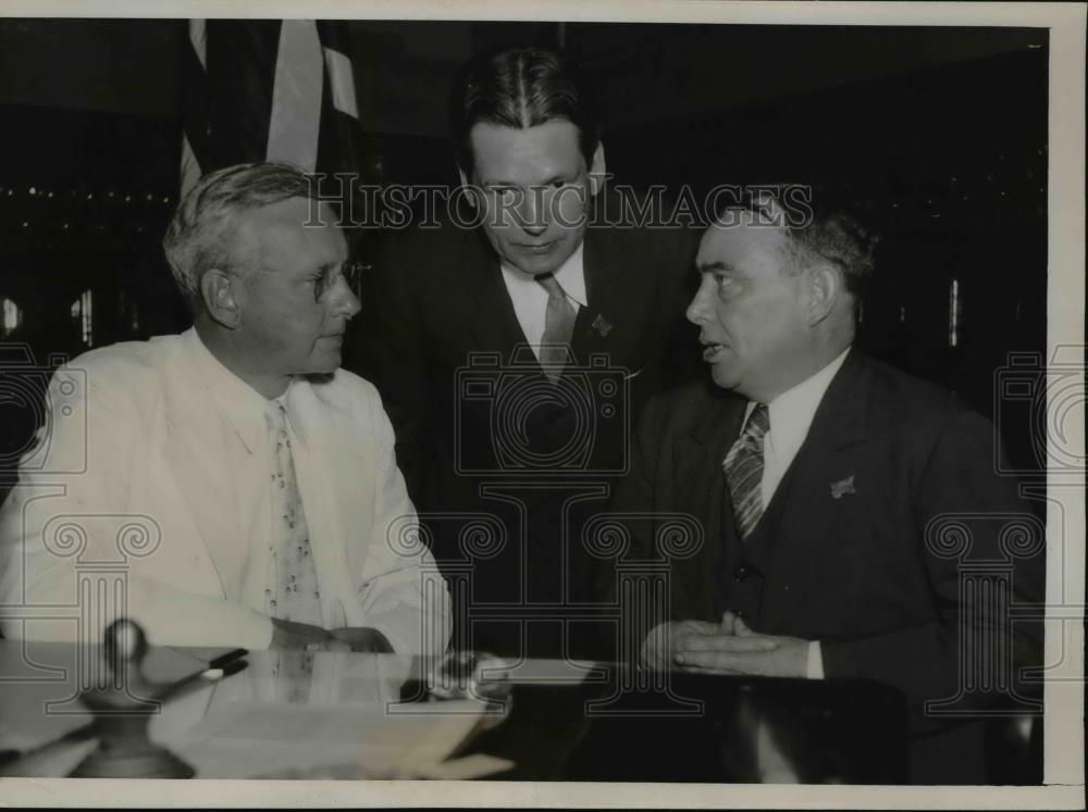 1936 Press Photo Kansas Gov Alfred Landon, Arthur Ballantine &amp; Rep Joe Martin - Historic Images