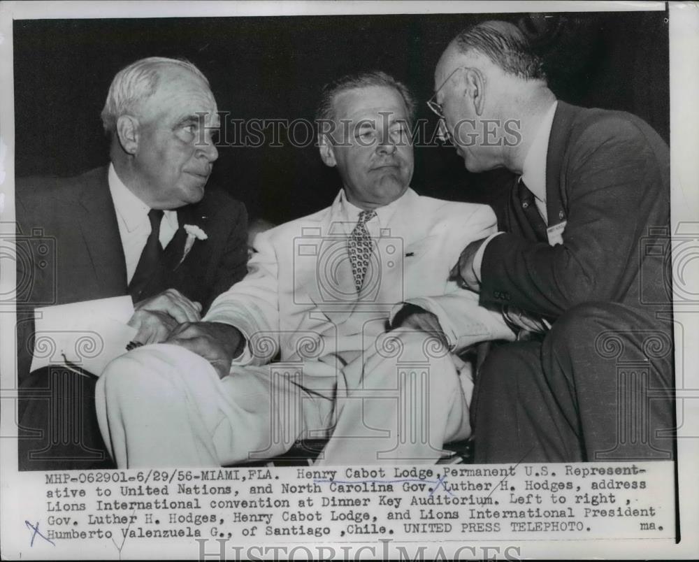 1956 Press Photo US Ambassador to the UN Henry Cabot Lodge,NC Gov LH Hodges - Historic Images