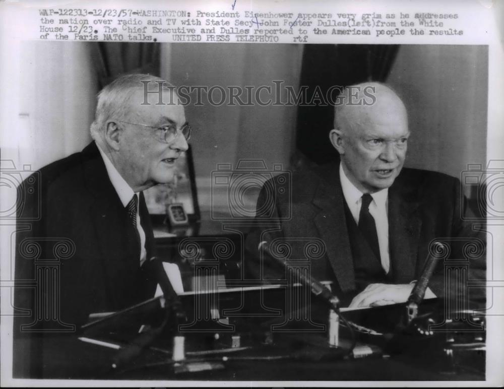 1957 Press Photo President Eisenhower & State Secretary John Foster Dulles in DC - Historic Images