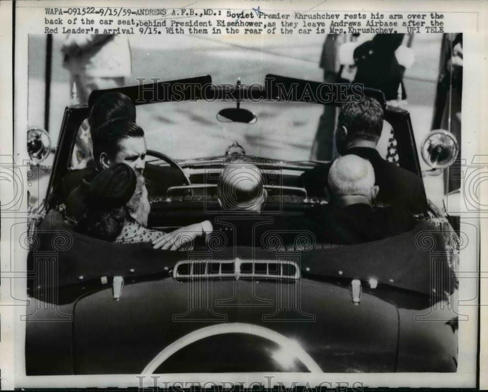 1959 Press Photo Soviet Premier Krushchev & President Eisenhower in MD - Historic Images