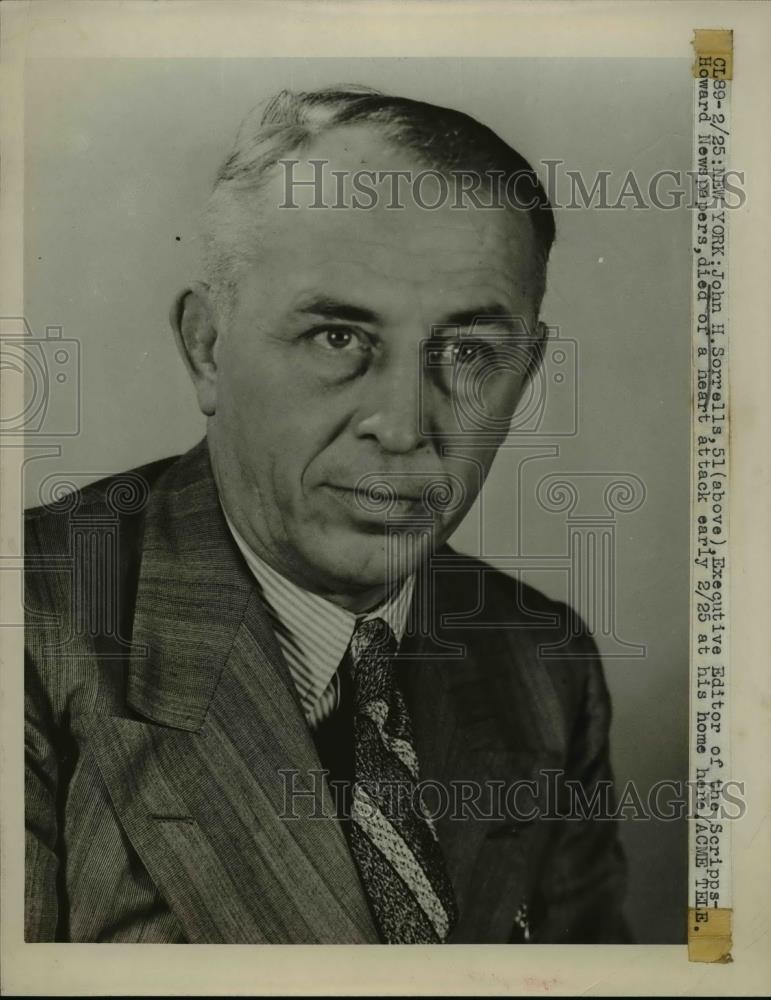 1948 Press Photo John H Sorrells, Executive editor Scipps Howard newspapers - Historic Images