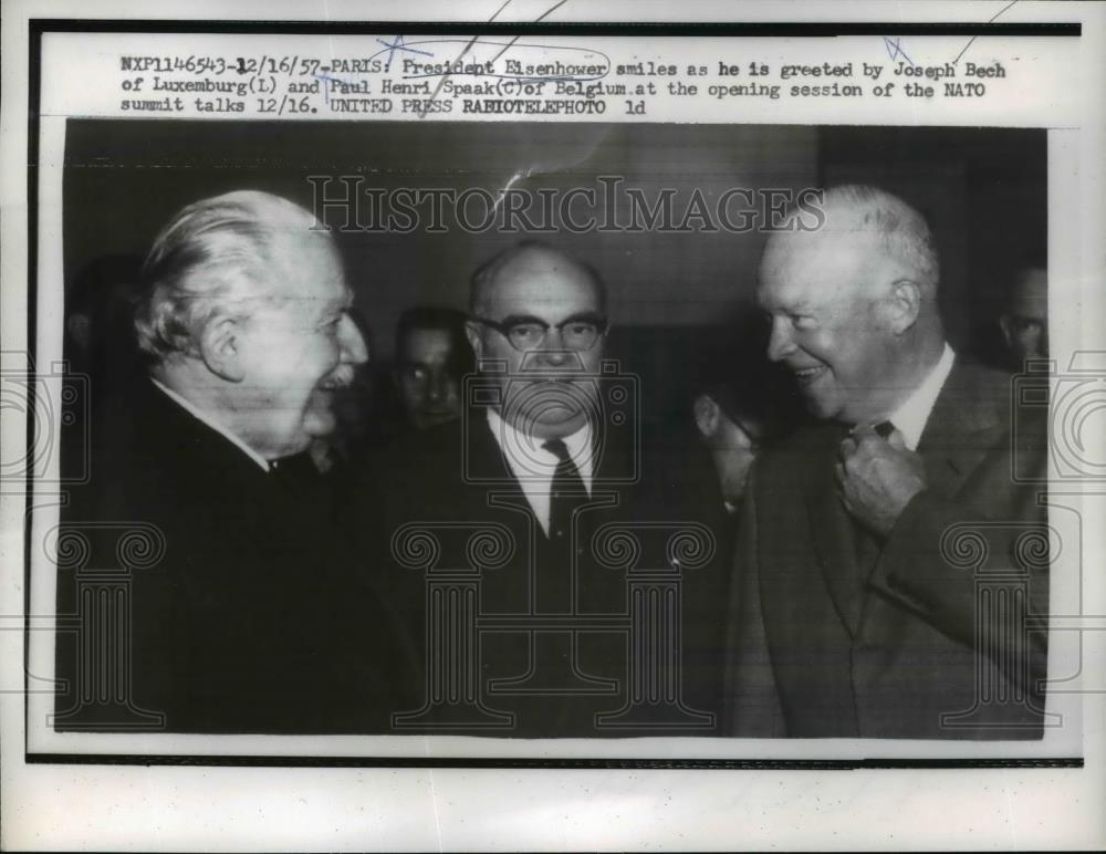 1957 Press Photo President Eisenhower, Joseph Bech of Luxembourg - nee84898 - Historic Images