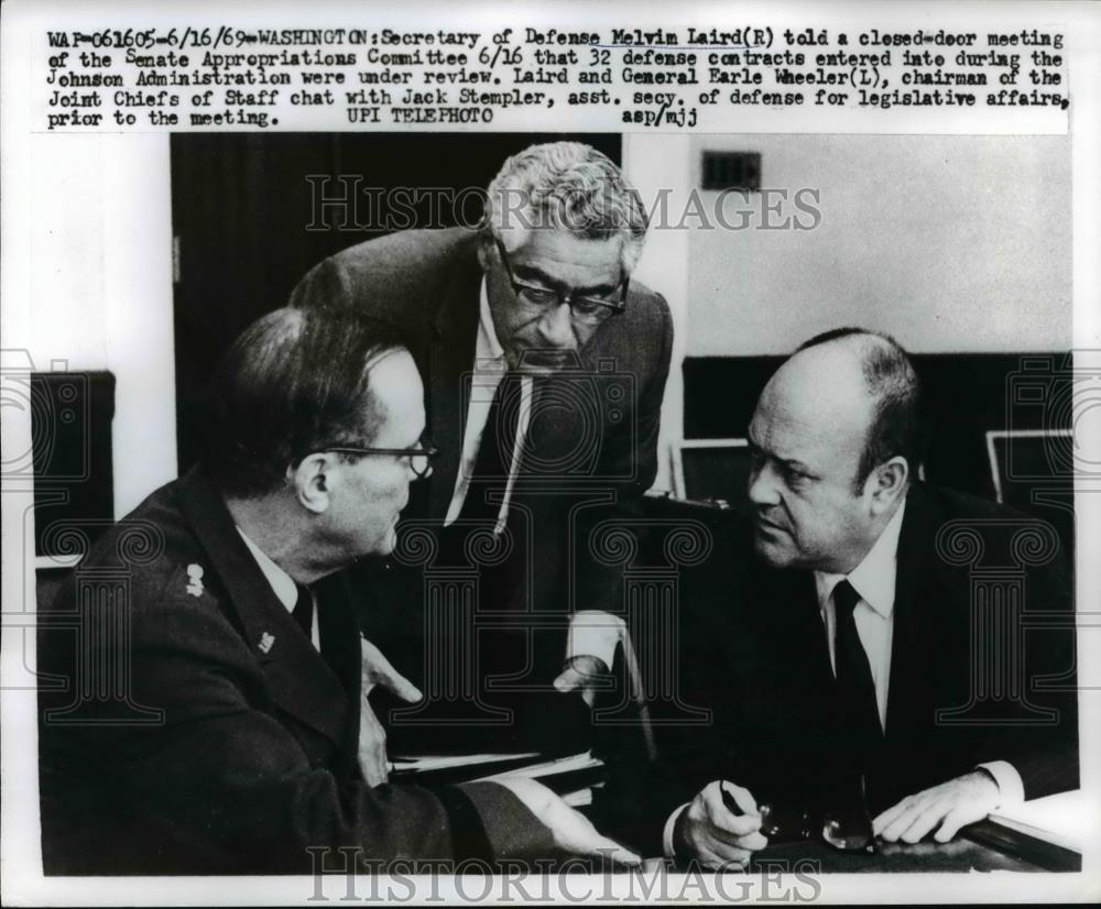 1969 Press Photo Defense Secretary Melvin Laird, General Earle Wheeler - Historic Images