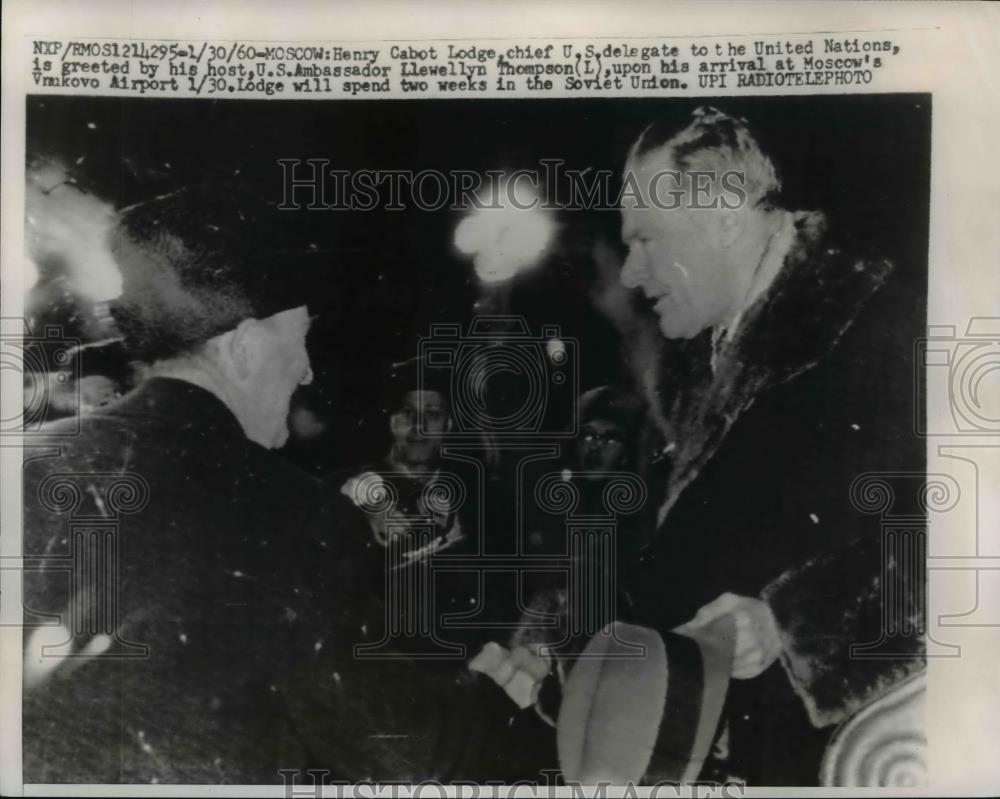 1960 Press Photo US delegate to UB Henry Cabot Lodge &amp; Llewellen Thompson - Historic Images