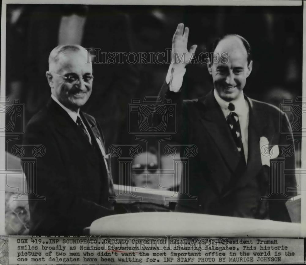 1952 Press Photo President Harry Truman with Adlai Stevenson - nee84138 - Historic Images