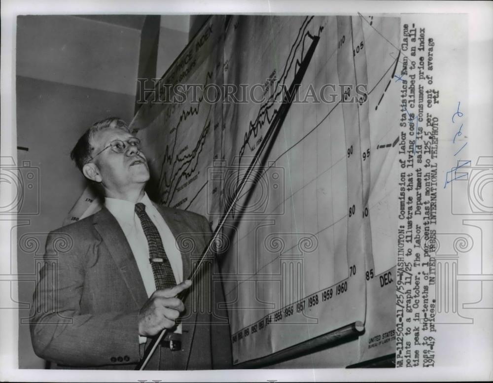 1959 Press Photo Ewan Clague Commission of Labor Statistics in Washington DC - Historic Images