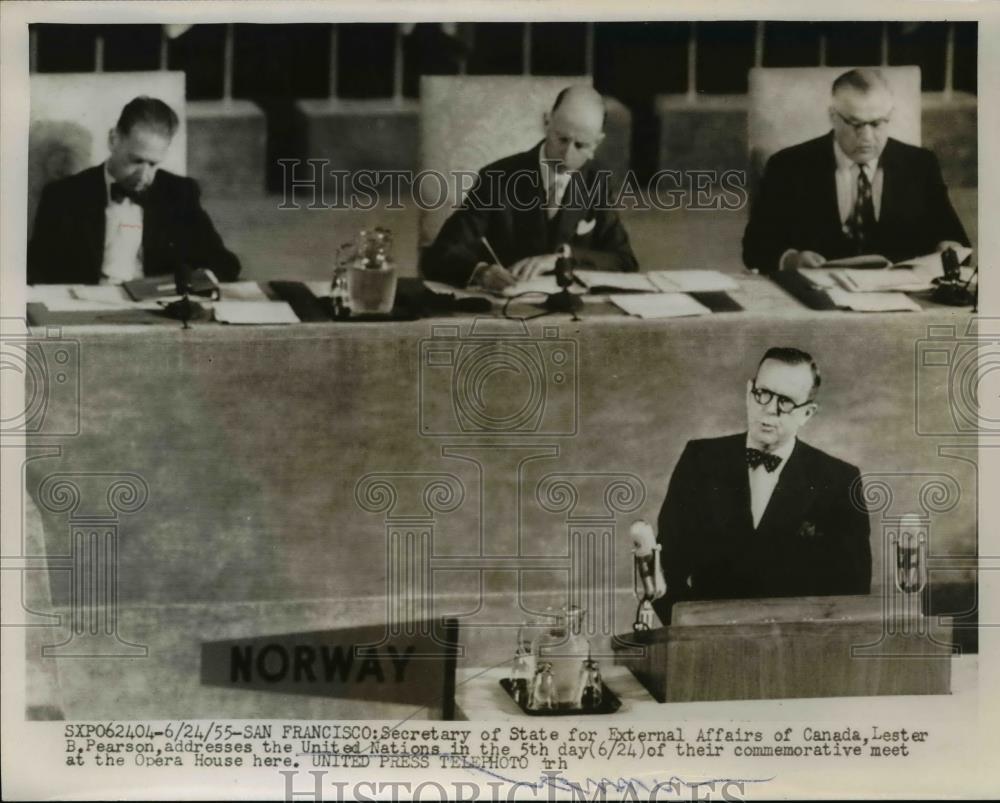 1955 Press Photo Secretary of State of Canada addresses the UN in San Francisco - Historic Images