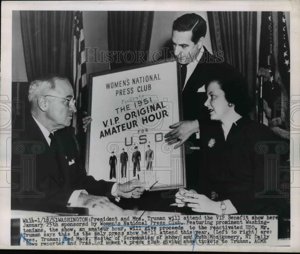 1951 Press Photo President Truman, Ted Mack & Ruth Montgomery - nee84151 - Historic Images