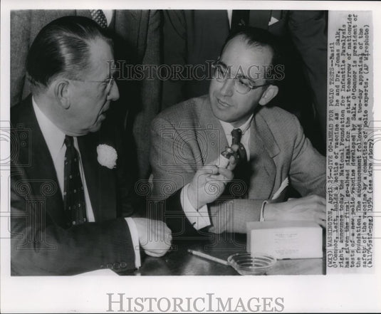 1954 Wire Photo O'Connor gives go signal to nationwide tests of polio vaccine - Historic Images