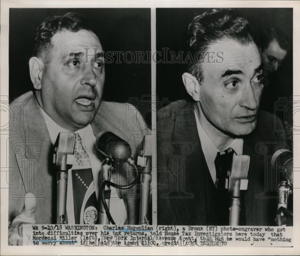 1951 Press Photo Charles Hagoplian and Mordecai Miller at House tax Hearing - Historic Images