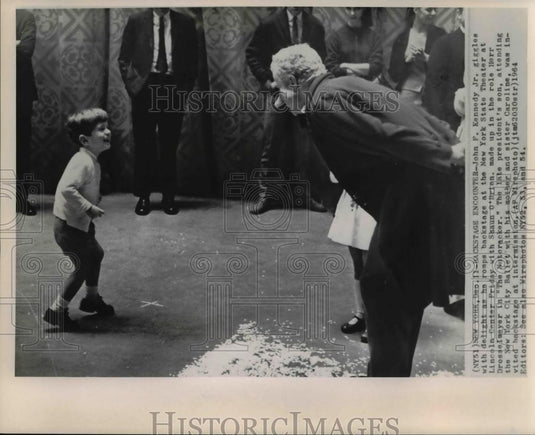 1964 Wire Photo Kennedy Jr. meets O'Brian at backstage in NY State Theater - Historic Images