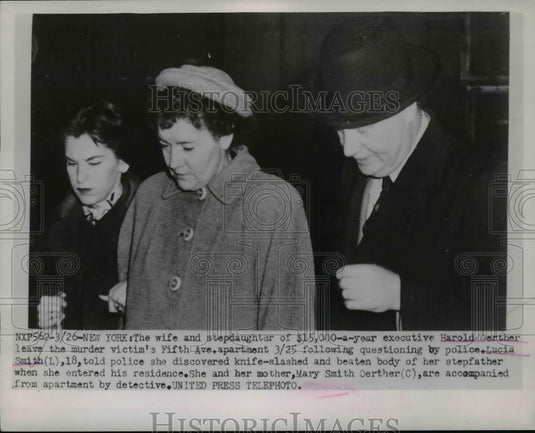 1953 Press Photo Harold Certher wife & daughter questioned by NY police - Historic Images