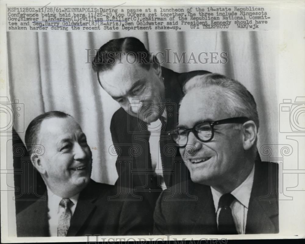 1961 Press Photo Gov.Elmver L Anderse William E.Miller and Sen.Barry Goldwater - Historic Images