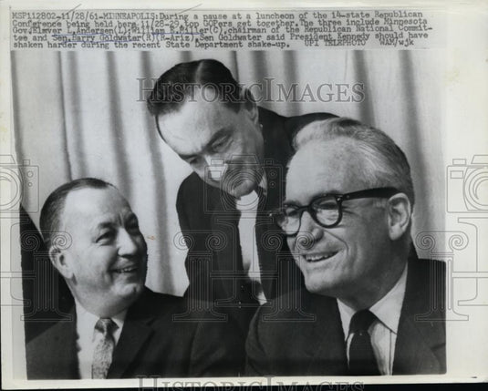 1961 Press Photo Gov.Elmver L Anderse William E.Miller and Sen.Barry Goldwater - Historic Images