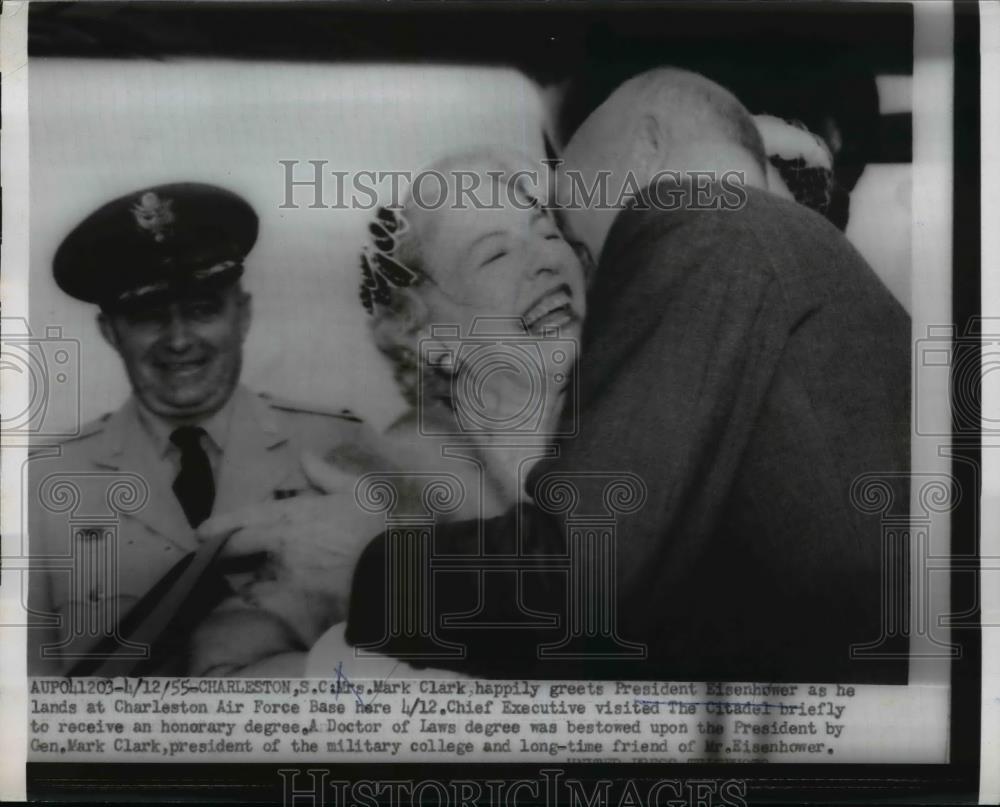 1955 Press Photo President Eisenhower & Mr sMark Clark at Charleston SC Citadel - Historic Images