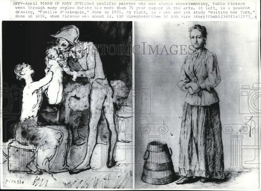 1973 Wire Photo Pablo Picasso painting, the Famille D' Arlequin done in 1905 - Historic Images