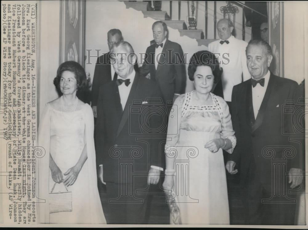 1967 Wire Photo Pres.Johnson Escorts Mrs. Kurt Georg Keisinger  at Black Dinner - Historic Images