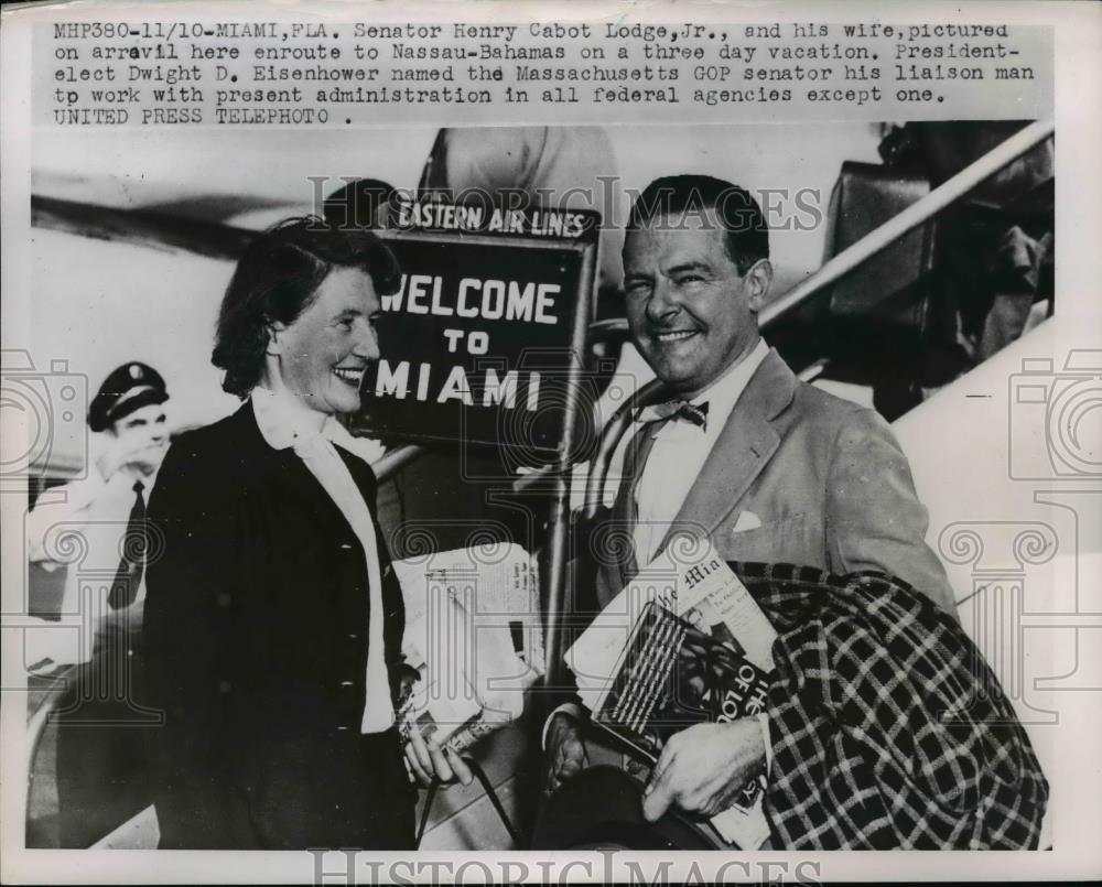 1952 Press Photo Senator Henry Cabot Lodge &amp; wife at Miami Florida - nee86301 - Historic Images