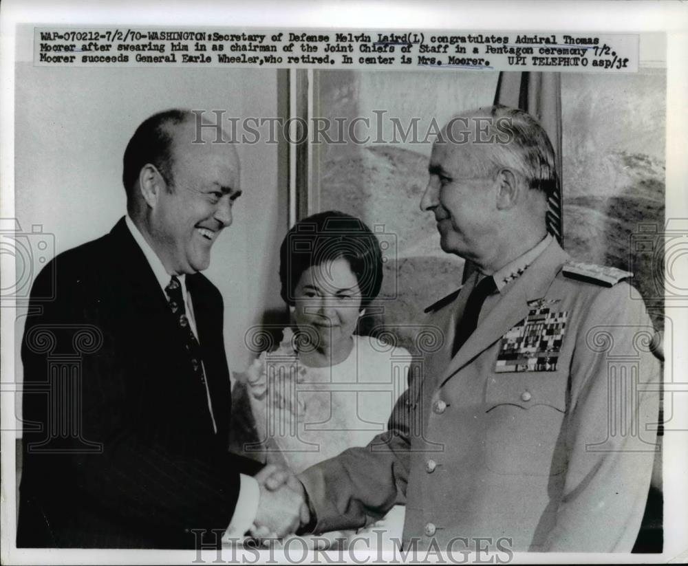 1970 Press Photo Defense Secretary Melvin Laird, General Thomas Moorer - Historic Images