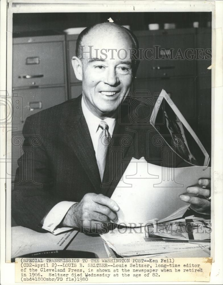 1980 Wire Photo Louis B. Seltzer, long-time editor of the Cleveland Press - Historic Images