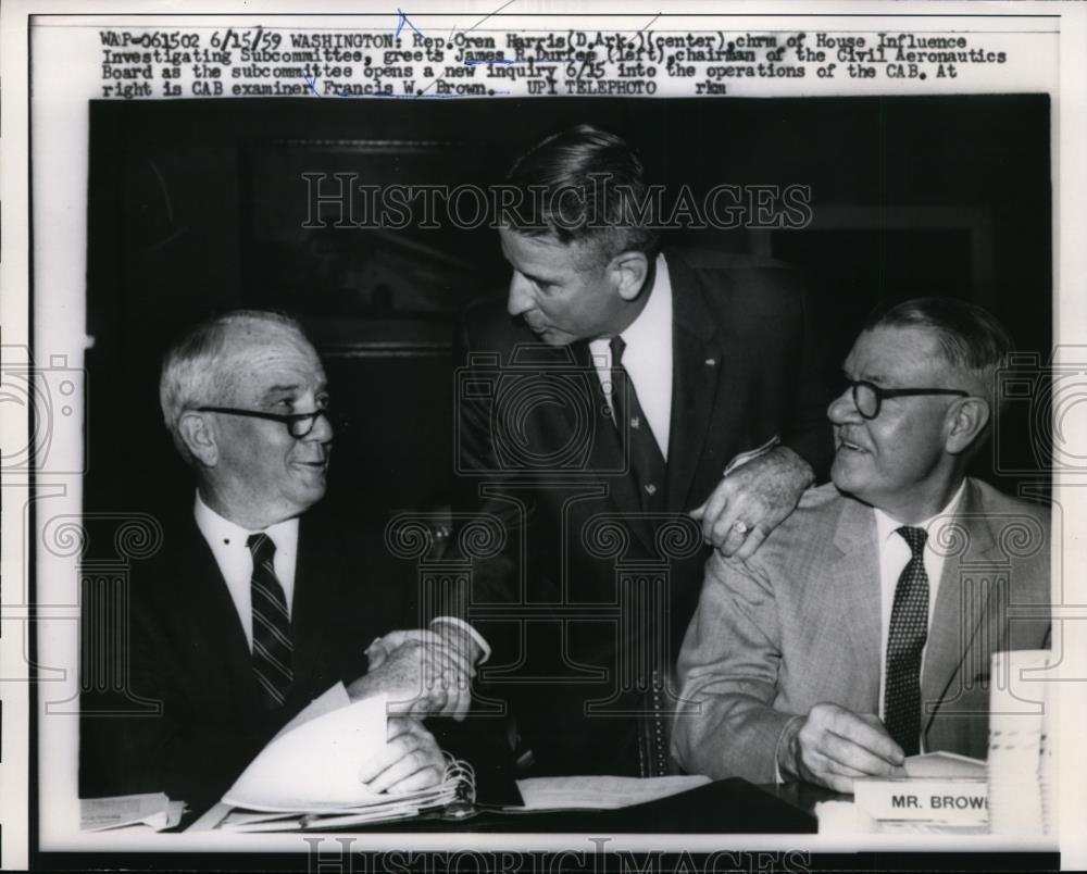 1959 Press Photo Rep. Oren Harris greets James R Durfes and Francis W Brown - Historic Images