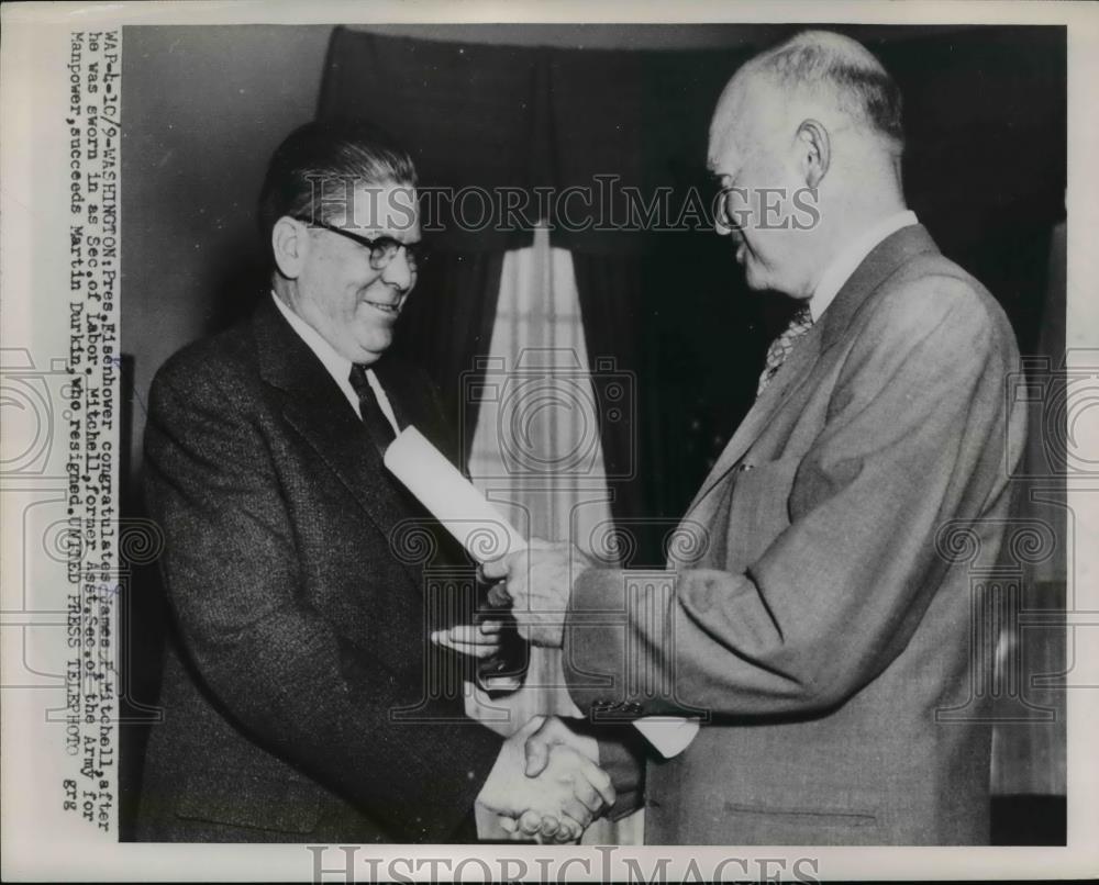 1953 Press Photo President Eisenhower & James Mitchell new Labor Secretary - Historic Images
