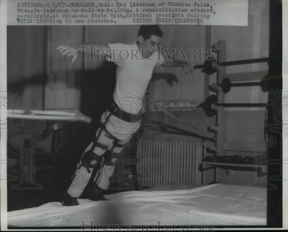 1957 Press Photo Ted Littikan rehab student at Okmulgee Oklahoma State Tech - Historic Images