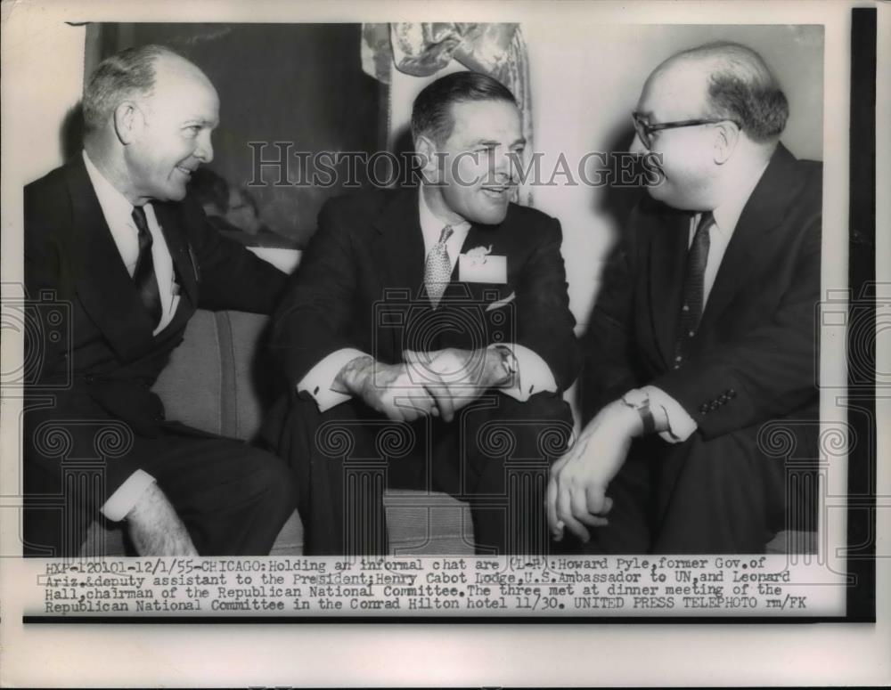 1955 Press Photo Henry Cabot Lodge with Howard Pyle and Leonard Hall. - Historic Images