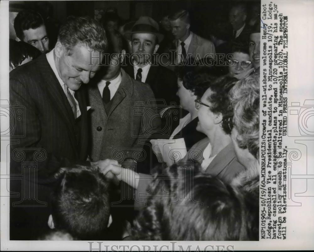 1960 Press Photo Henry Cabot Lodge Vice Presidential candidate in Minneapolis - Historic Images