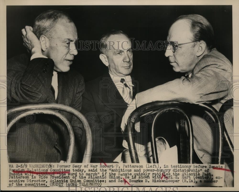 1949 Press Photo Robert P.Patterson, Earl E.Hart and Sen Bourke B.Hickenlooper - Historic Images