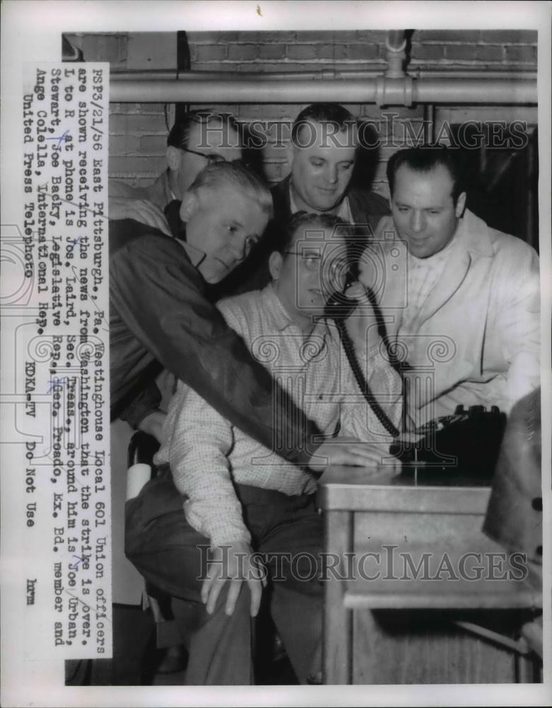 1956 Press Photo Westinghouse Local 601 Union officials Joe Laird, Joe Urban - Historic Images