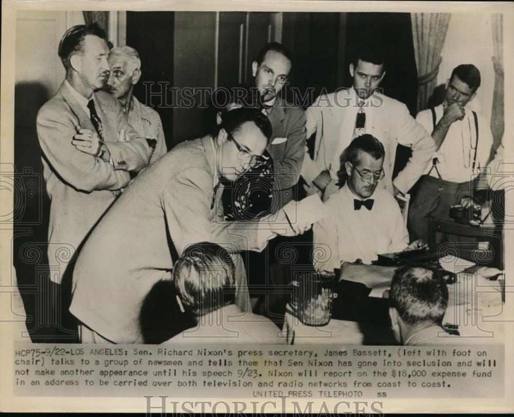 1952 Press Photo Senator Richard Nixon Press Secretary James Bassett in LA Ca - Historic Images