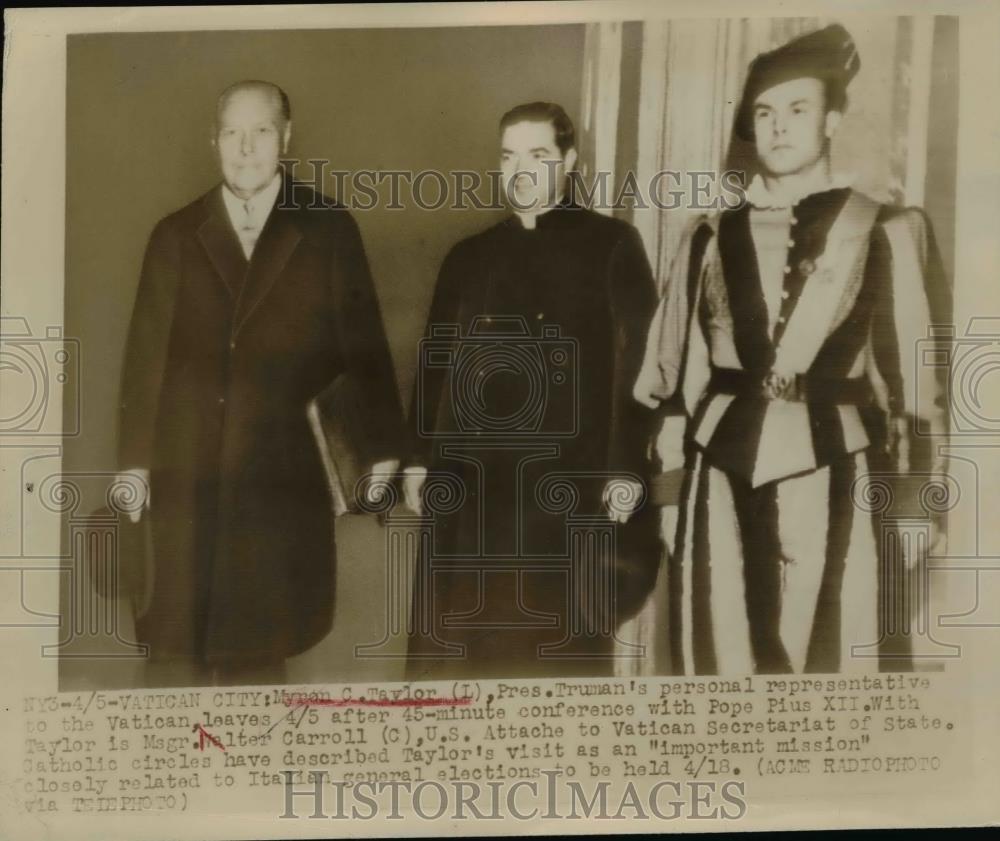 1948 Press Photo Myron C.Taylor with Msg. Walter Carroll at Vatican City. - Historic Images