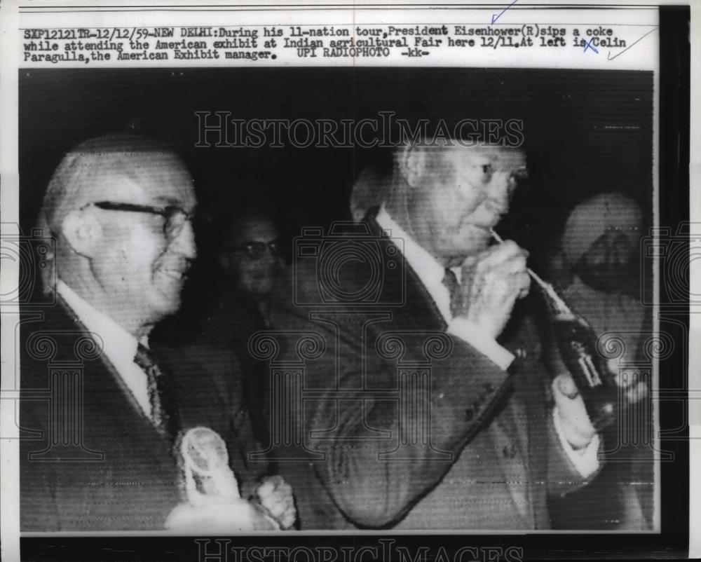 1959 Press Photo President Eisenhower & Colin Paragulla at New Delhi India - Historic Images