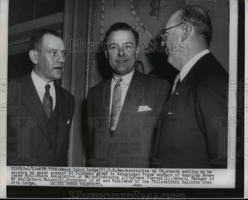 1954 Press Photo US Ambassador to UN Henry Cabot Lodge,Frank Starzel of AP - Historic Images