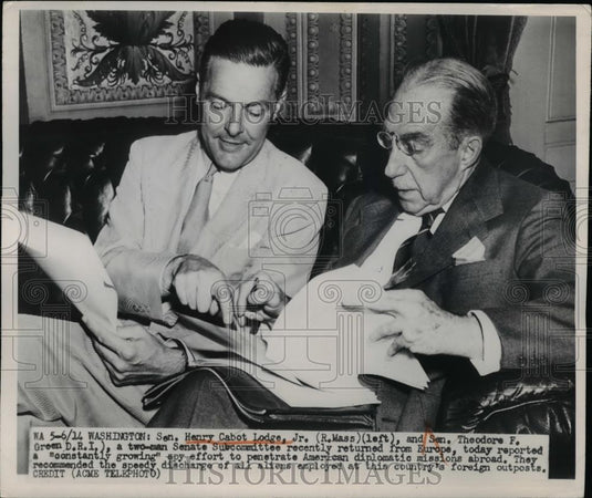 1950 Press Photo Senator Henry Cabot Lodge & Senator Theodore Green - nee86326 - Historic Images
