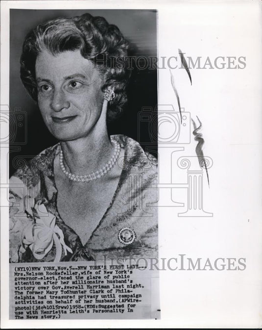 1958 Wire Photo New York's First Lady Mrs Nelson Rockefeller - cvw06925 - Historic Images