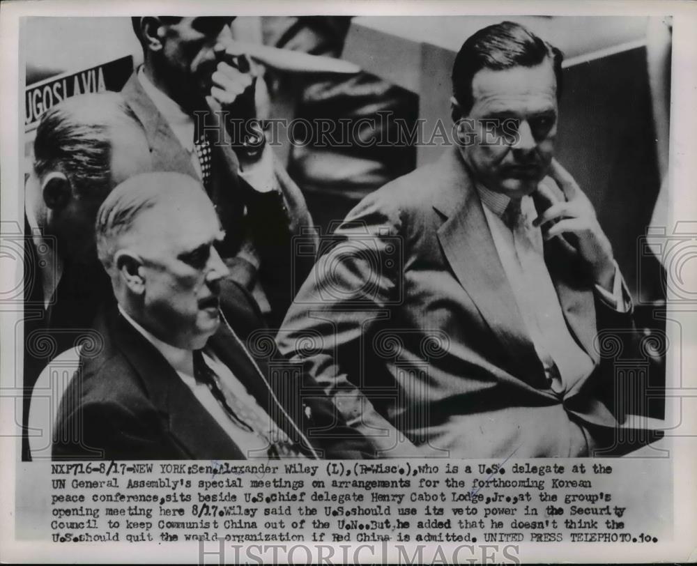 1953 Press Photo US Ambassador to UN Henry Cabot Lodge &amp; Senator Alex Wiley - Historic Images