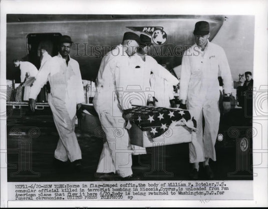 1956 Press Photo Coffin with body of William P.Boteler U.S Consular Official - Historic Images