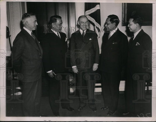 1937 Press Photo Harry Woodring Secretary of War,L Quinto, CT Elbo & others - Historic Images