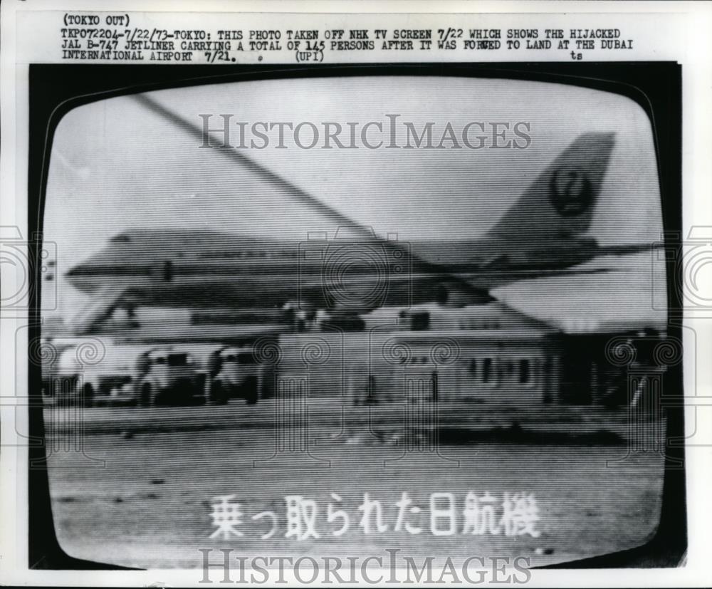 1973 Press Photo Hijacked JAL B-747 Jetliner carrying 145 passenger - nee87175 - Historic Images