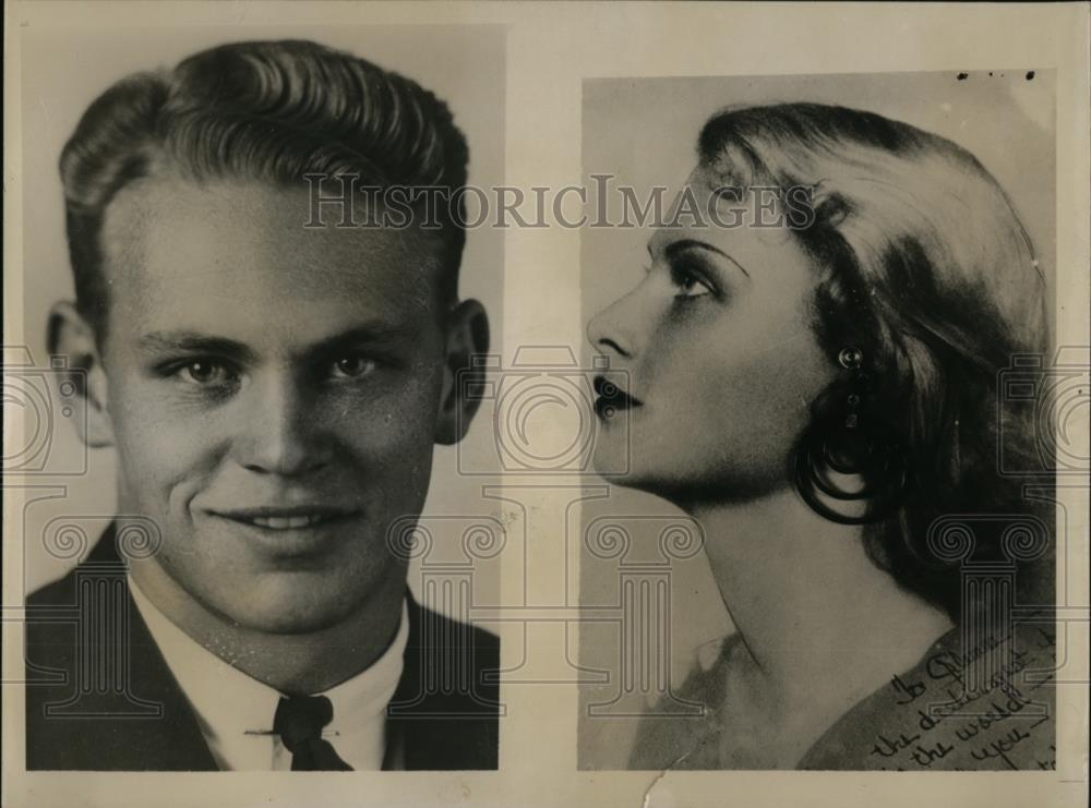 1934 Press Photo Glen Drinkwater &amp; fiancee Gretchen Smith funeral from suicide - Historic Images