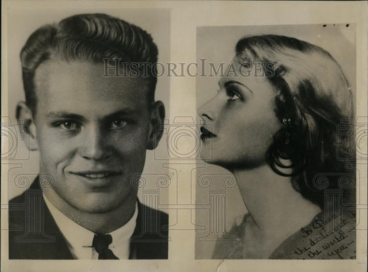 1934 Press Photo Glen Drinkwater & fiancee Gretchen Smith funeral from suicide - Historic Images