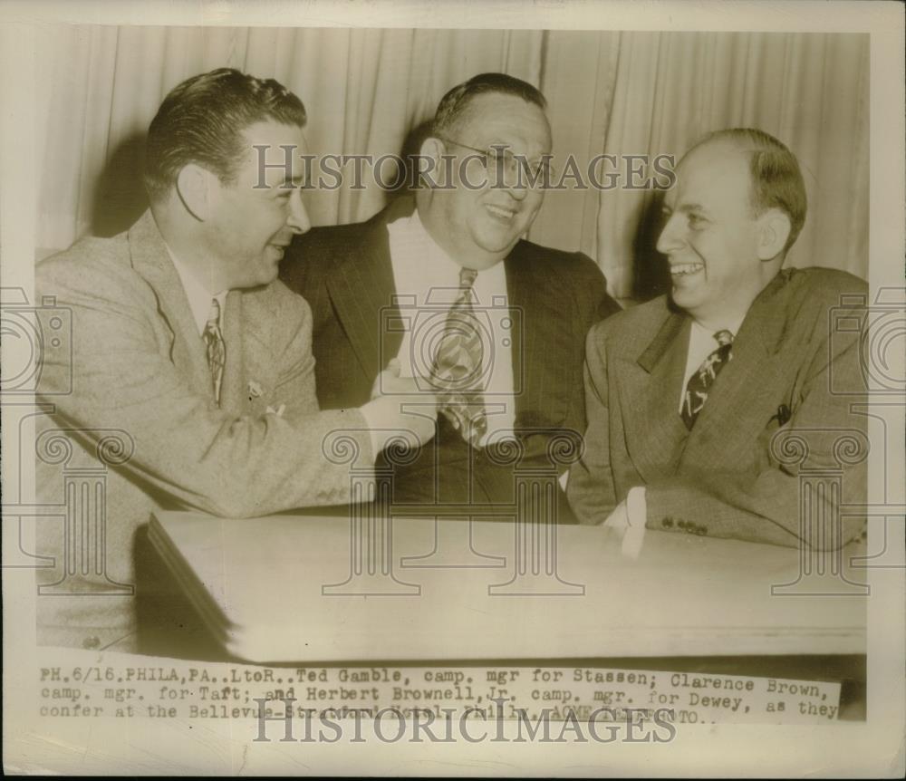 1948 Press Photo Ted Gamble, Clarence Brown &amp; Herbert Brownell Jr - nee86650 - Historic Images