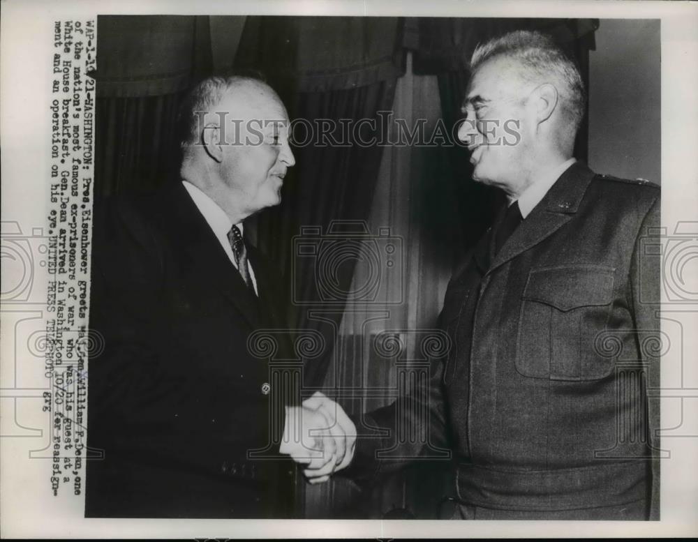 1953 Press Photo President Eisenhower &amp; Maj Gen William F Dean in DC - nee84242 - Historic Images