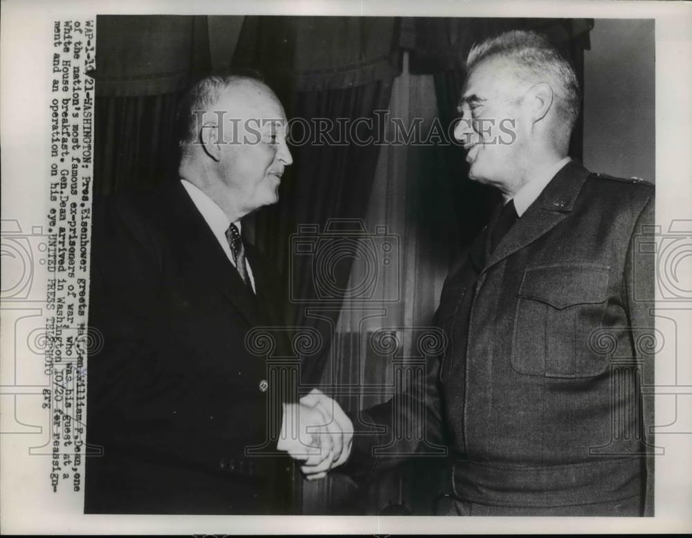 1953 Press Photo President Eisenhower & Maj Gen William F Dean in DC - nee84242 - Historic Images